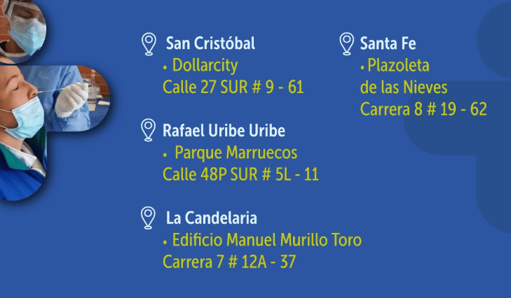 Puntos para realizarse la prueba Covid-19 gratis en Bogotá