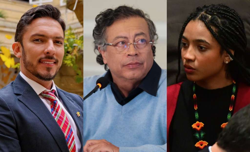 Ministro de la Igualdad, Juan Carlos Florián; presidente Gustavo Petro y próxima viceministra para la Juventud Juliana Guerrero.