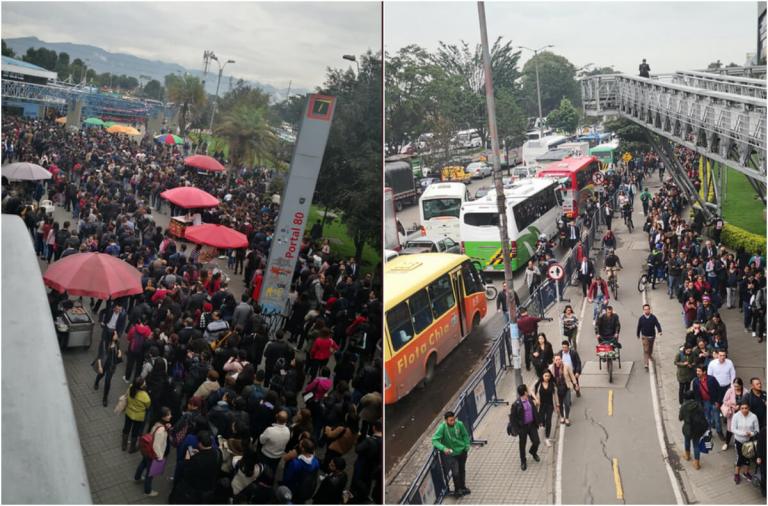 Congestión en el Portal 80 de Transmilenio por accidente que dejó un ciclista muerto