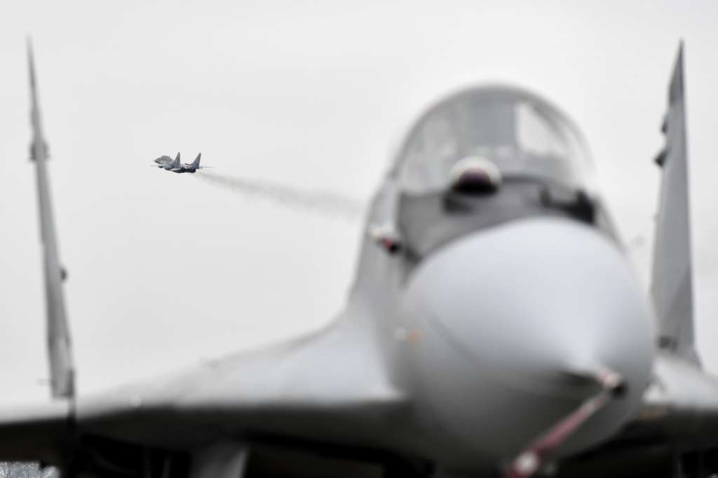 Malbork (Poland), 15/02/2023.- A Polish Air Force Mig-29 fighter during Media Day at the 22nd Tactical Air Base in Malbork, Poland, 15 February 2023. Within the framework of this event, flights of pilots from the Malbork unit on MiG-29 aircraft and the Dutch Air Force component on F-35 fighters took place. (Polonia) EFE/EPA/Adam Warzawa POLAND OUT