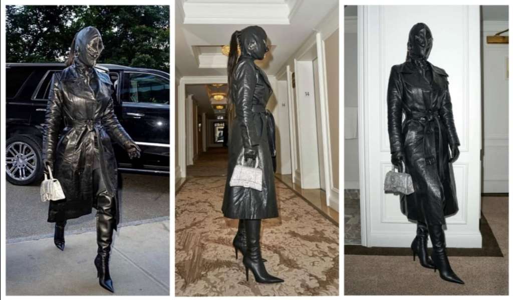 Kim Kardashian lució este controvertido atuendo de Balenciaga en la semana de la moda de Nueva York.