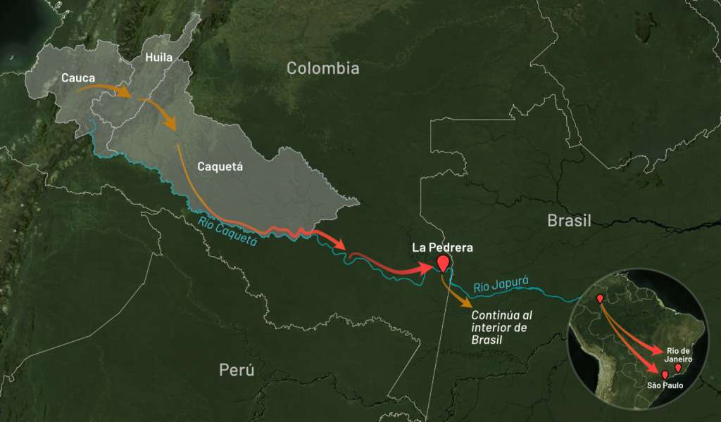 Rutas del tráfico de marihuana de Colombia a Brasil.