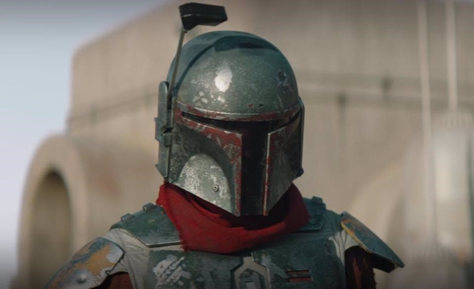 El casco de Boba Fett en la serie "The Mandalorian".