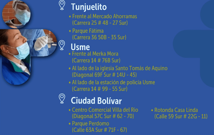 Puntos para realizarse la prueba Covid-19 gratis en Bogotá