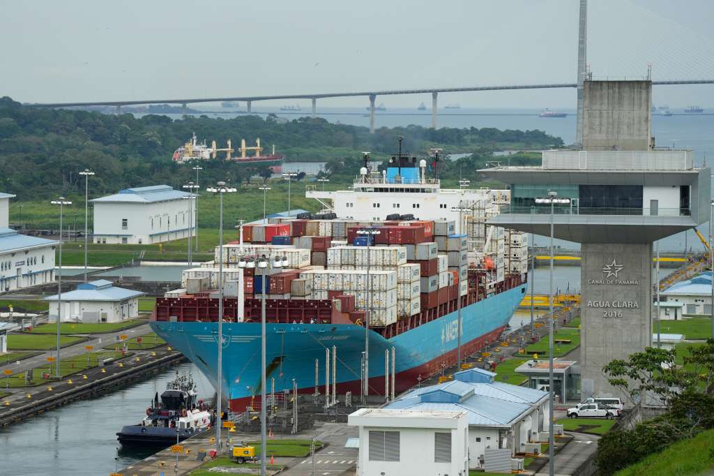 The Danish cargo ship Lars Maersk sails through the Agua Clara Locks of the Panama Canal in Colon City, Panama, on December 28, 2024.