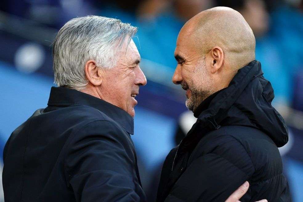Carlo Ancelotti y Pep Guardiola, los entrenadores de Real Madrid y Manchester City respectivamente // Twitter UEFA