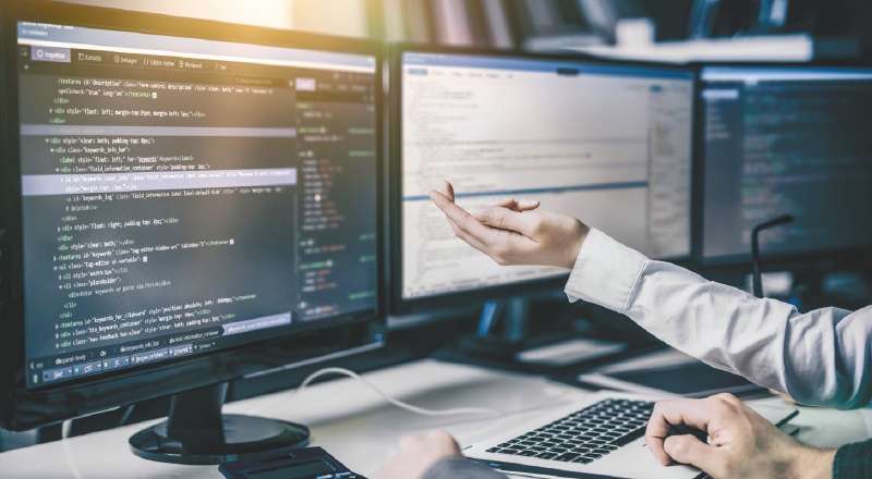 Developing programming and coding technologies. Website design. Cyber space concept.