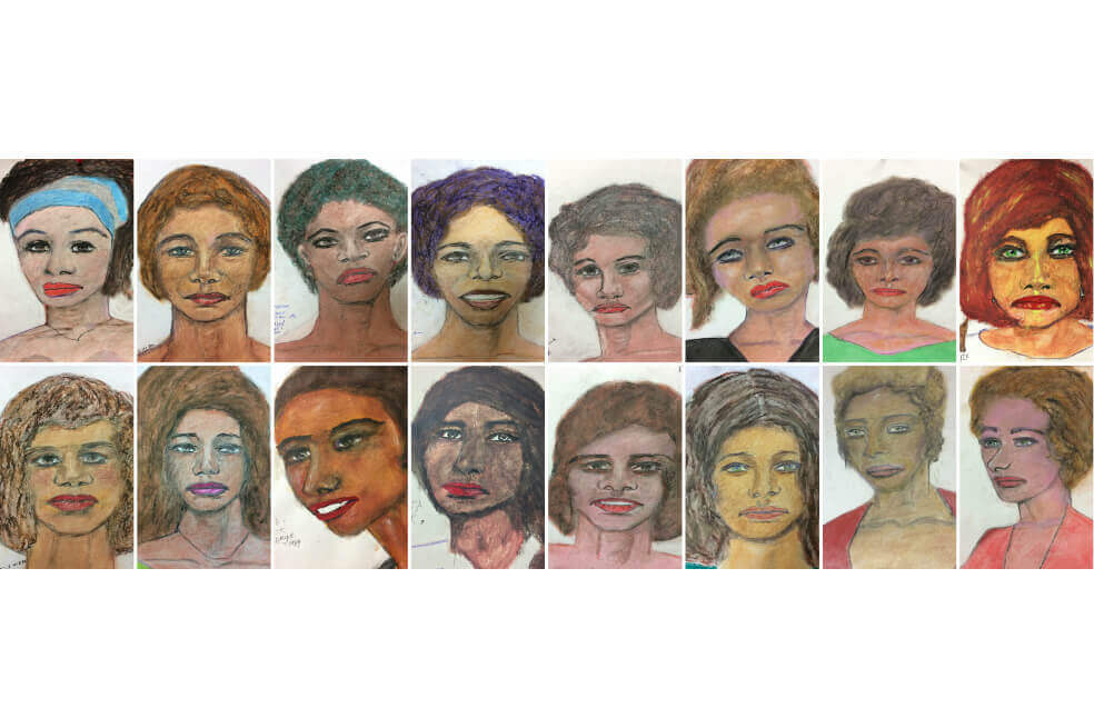 Uno de los dibujos, por ejemplo, muestra a una mujer blanca de ojos verdes y pelo marrón de entre 20 y 25 años, asesinada en Maryland en 1972. / AFP
