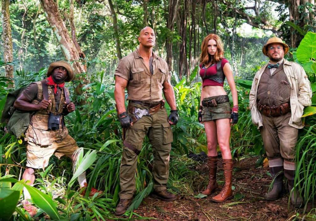 Jack Black, Kevin Hart, Dwayne Johnson y Karen Gillan en "Jumanji: Welcome to the Jungle". / Cortesía