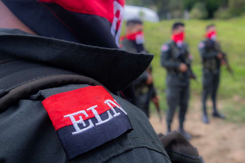 National Liberation Army ELN rebels of the Manuel Vazquez Castano northeastern war front stand guard at Catatumbo region, Colombia on March 8, 2025.