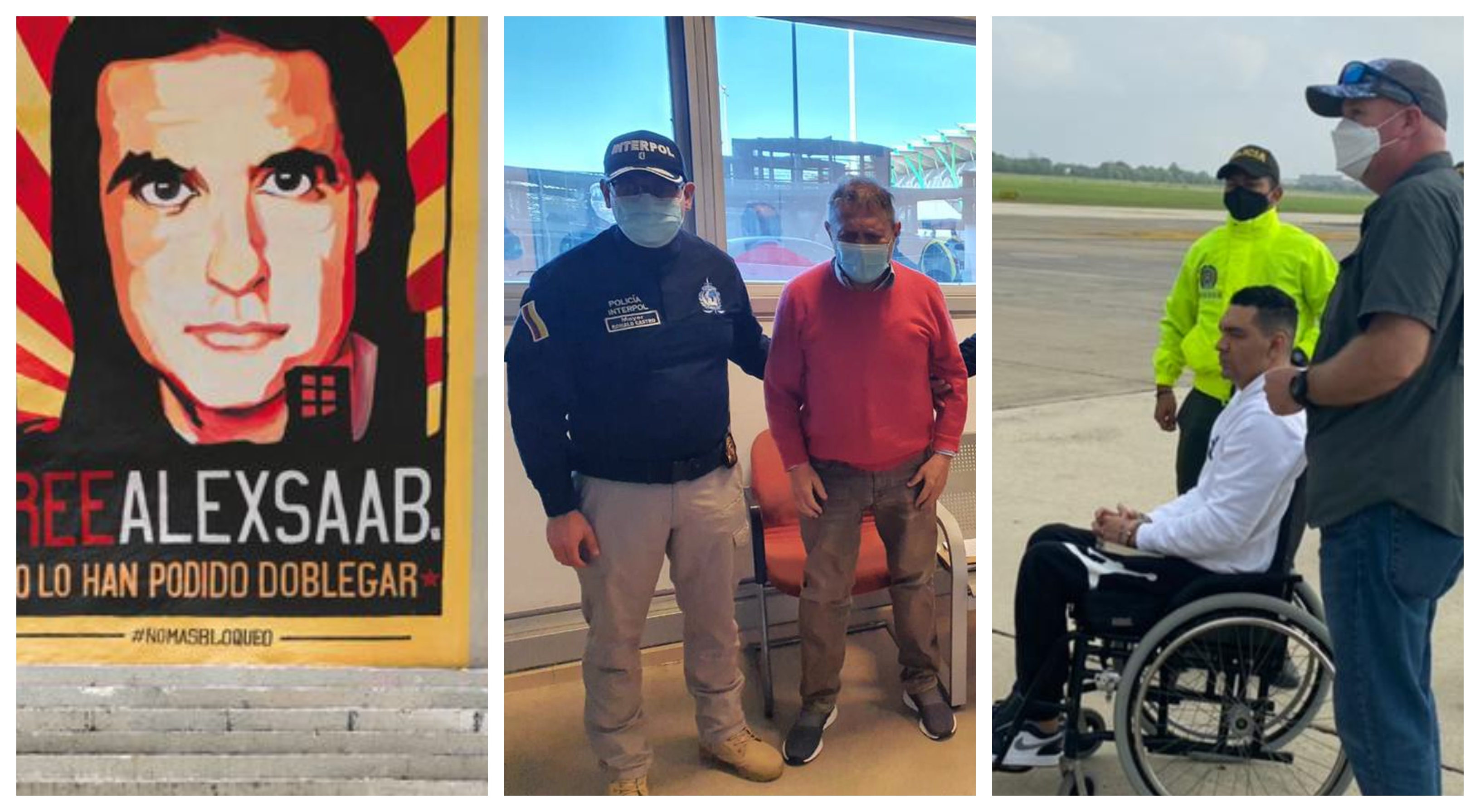 Imagen del traslado de Alex Saab (izquierda). Regreso al país del empresario Carlos Mattos (centro). Y extradición de alias "la Silla" (derecha).