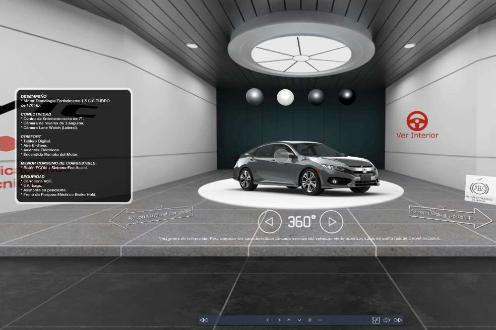 Cada uno de los modelos cuenta con su propio desarrollo de 360º, desde el exterior hasta el interior del vehículo, en donde las personas no solamente pueden ver las especificaciones técnicas, sino también sentirse dentro del carro de sus sueños. El Honda 360 Next detalla cada una de las características de los vehículos y brinda la oportunidad a las personas de ver cada modelo en el color que prefieran.