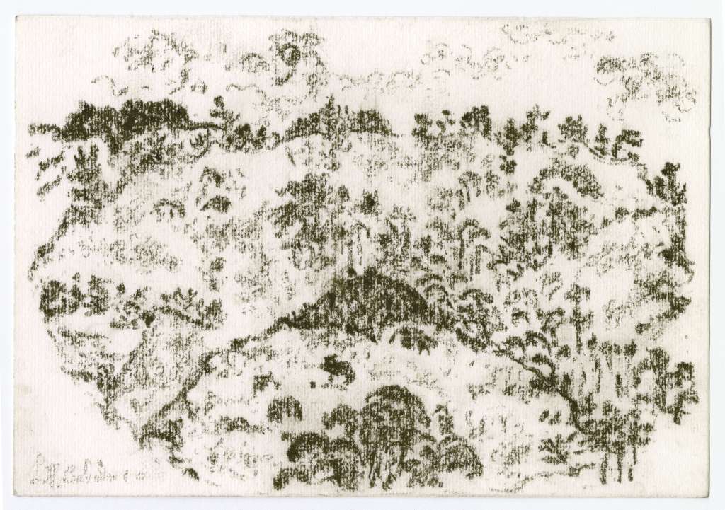 Todas las pinturas de la muestra están inspiradas en diferentes perspectivas de la misma montaña, que el artista teje con sus experiencias personales con ella.