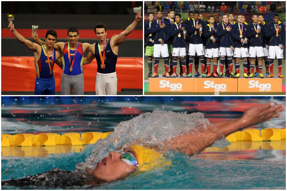 A la izquierda los gimnastas Jossimar Calvo y Jorge Hugo Giraldo. /EFE El equipo sub-16 de fútbol retuvo la corona que ganó en Medellín 2010. /EFE