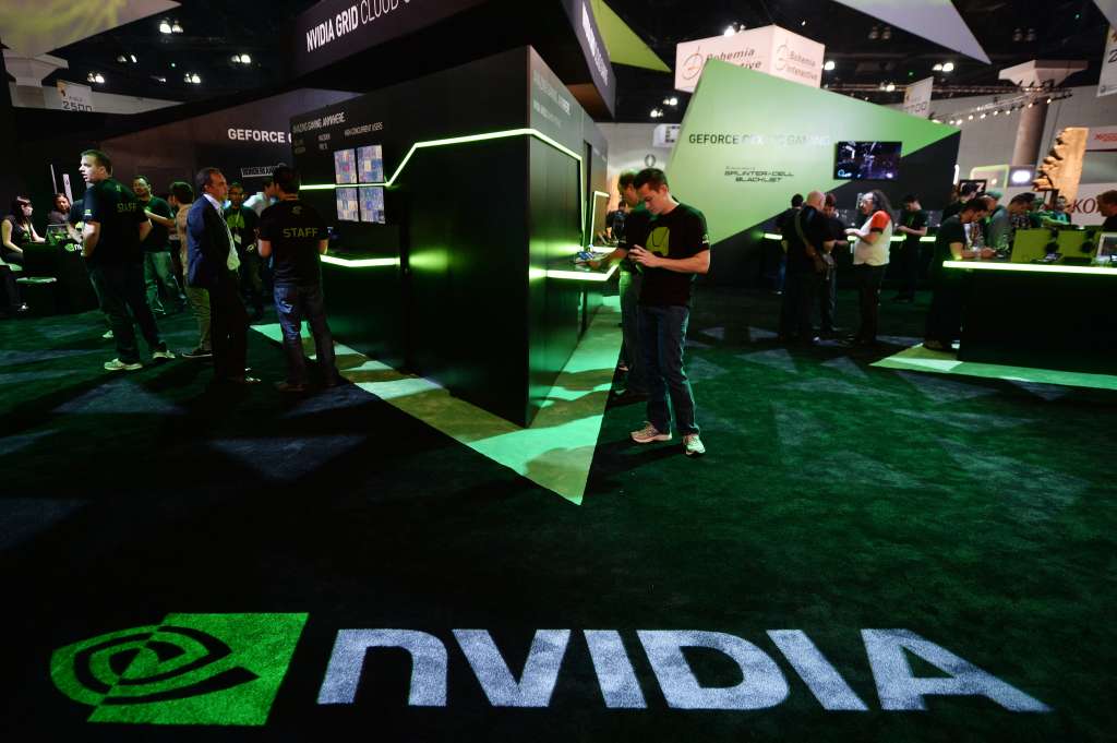 (FILES) The Nvidia display on the first day of the Electronic Entertainment Expo (E3) in Los Angeles, California, June 11, 2013.