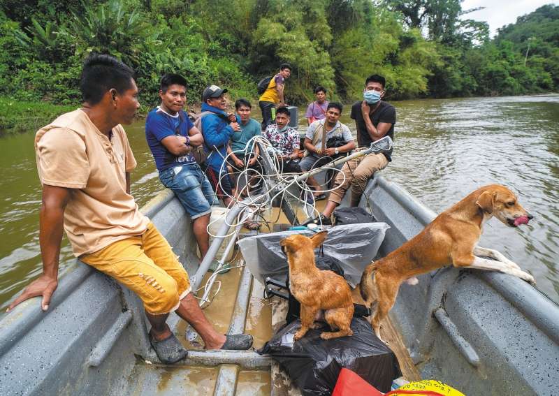 Los indígenas desplazados de San Cristóbal y Unión Chocó rescataron una antena, televisores y a varios perros. / Camila Morales López.
