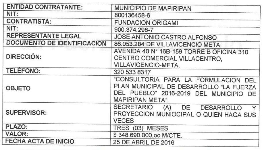 Captura de pantalla del contrato de Fundación Origami en 2016.