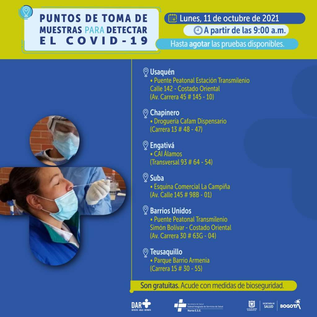 ¿Dónde hay pruebas gratuitas para Covid-19 este lunes en Bogotá?