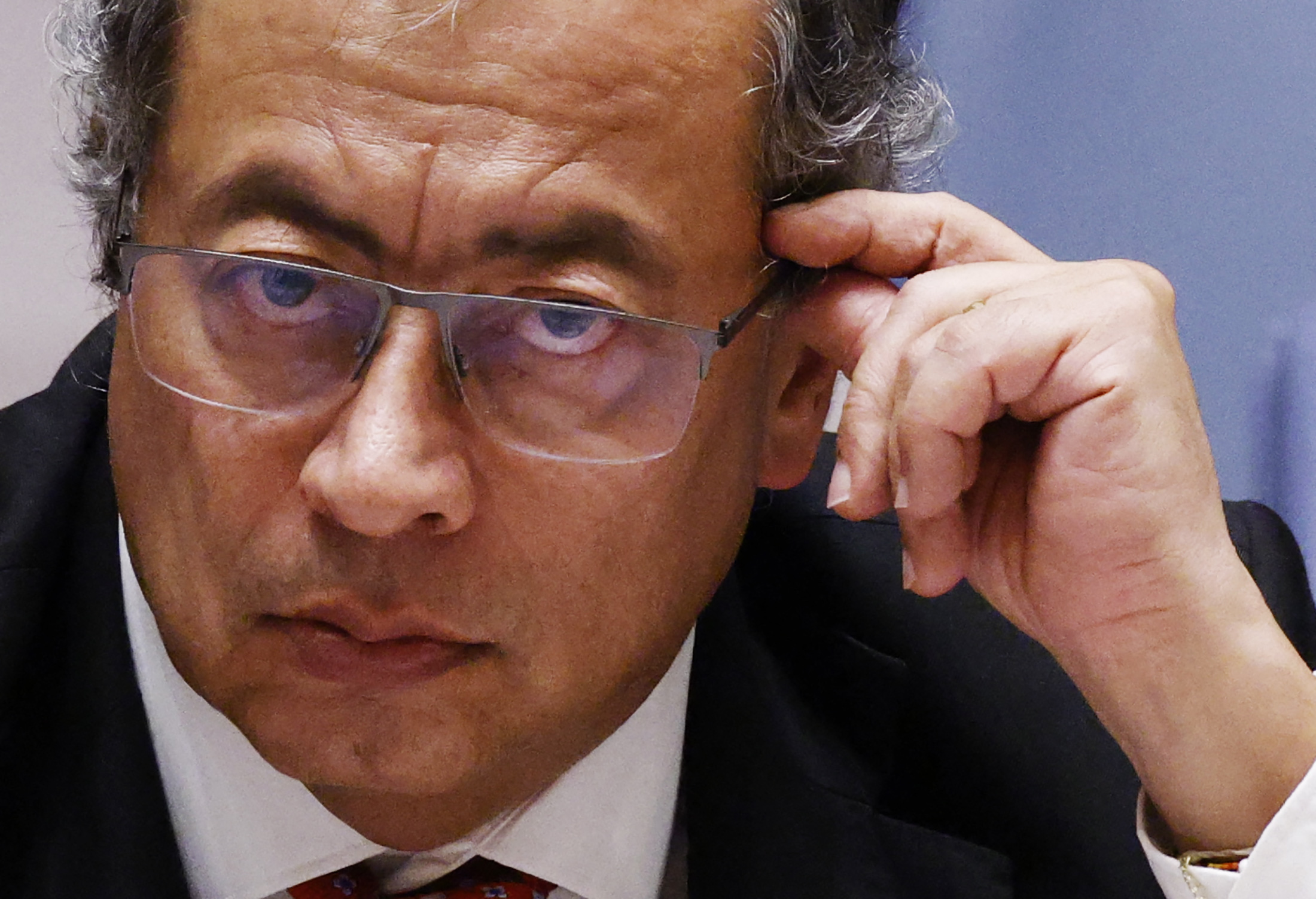 Colombian President Gustavo Petro attends a UN Security Council session on the progress of the Colombian peace process at UN headquarters in New York on July 11, 2024. (Photo by KENA BETANCUR / AFP)