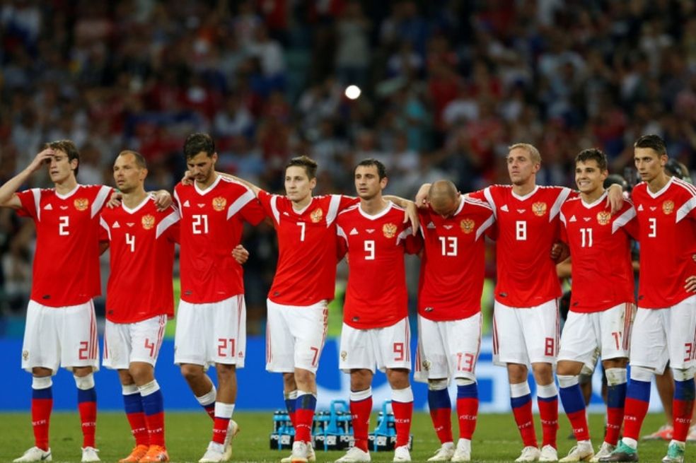 Los jugadores de la selección de Rusia en el Mundial de 2018.