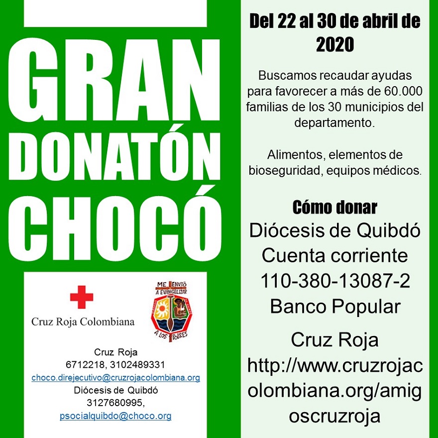 Gran Donatón Chocó para ayudar a 60.000 familiasCortesíaTambién le puede interesar:Con donaciones, colombianos podrán ayudar a otros a pagar su factura de energía