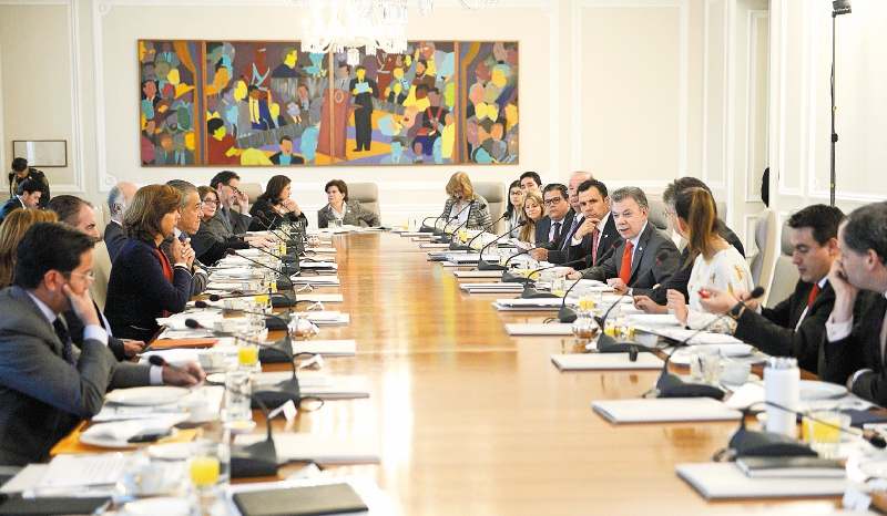 El presidente Santos en el consejo de ministros en el que se habló de la agenda a impulsar a partir de hoy, cuando arranca la nueva legislatura.