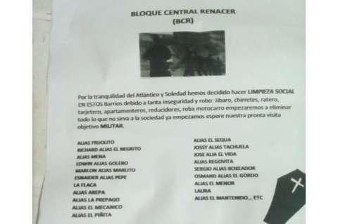 En Barranquilla y Soledad circulan panfletos amenazantes contra delincuentes