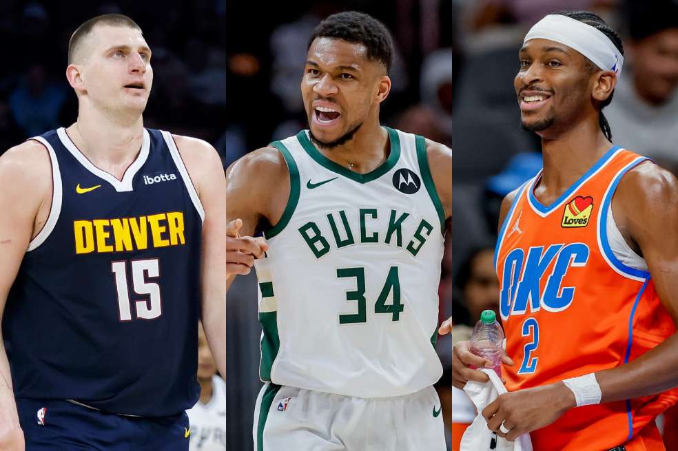 Nikola Jokic, Giannis  Antetokounmpo y Shai Gilgeous-Alexander, candidatos a MVP de la temporada de la NBA.