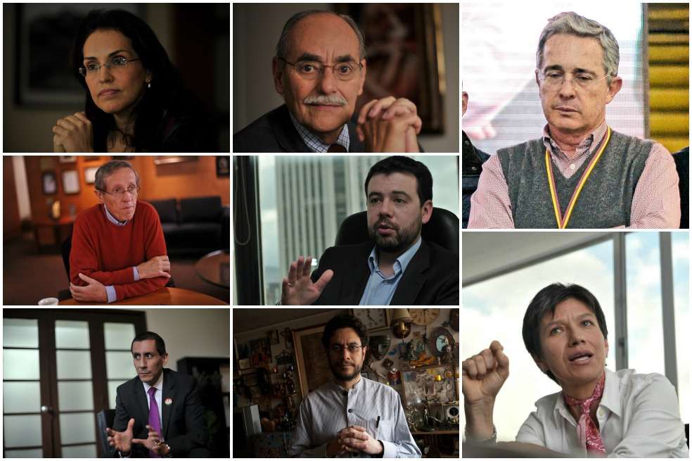 La exfiscal Viviane Morales. El exgobernador Horacio Serpa. El expresidente Álvaro Uribe. El exgobernador Antonio Navarro. El exconcejal Carlos Fernando Galán.  La politóloga Claudia López. El exsenador Jimmy Chamorro. El exrepresentante Iván Cepeda.