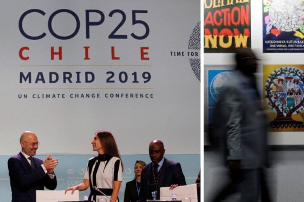A la izquierda se ve el presidente saliente de la COP24, el polaco Michal Kurtyka, ha pasado a primera hora de esta mañana el relevo a su sucesora de este año, la ministra de Medio Ambiente de Chile, Carolina Schmidt, que preside la conferencia de este año.  / Izquierda: COP25C Agencia Sinc / Derecha: EFE 