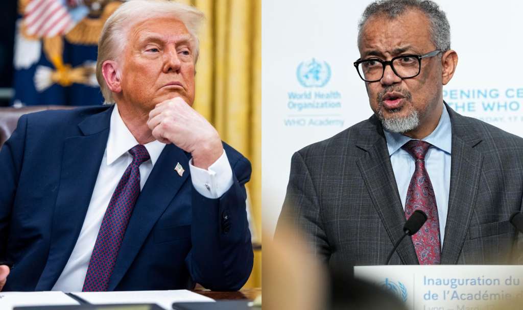 Donald Trump, presidente de Estados Unidos, y Tedros Adhanom, director de la OMS.