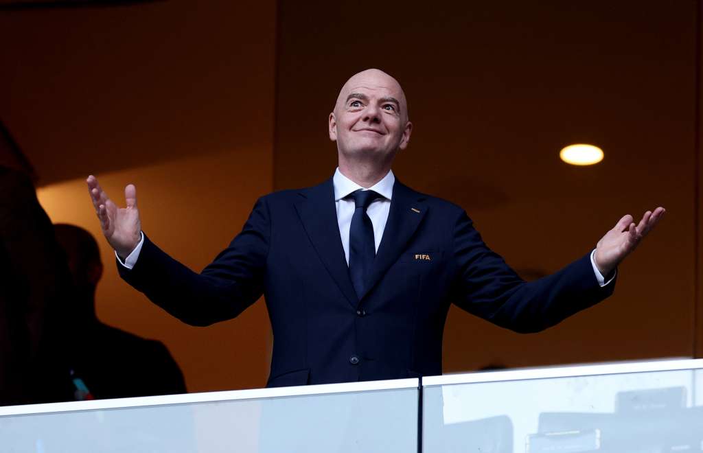 El presidente de la FIFA, Gianni Infantino, durante el partido de la Copa Mundial de la FIFA entre Países Bajos y Marruecos en Guadalupe, México, el 29 de junio. Fotógrafo: Carl Recine/Getty Images South America