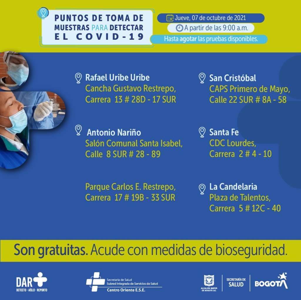 ¿Dónde hay pruebas gratuitas para Covid-19 este jueves en Bogotá?