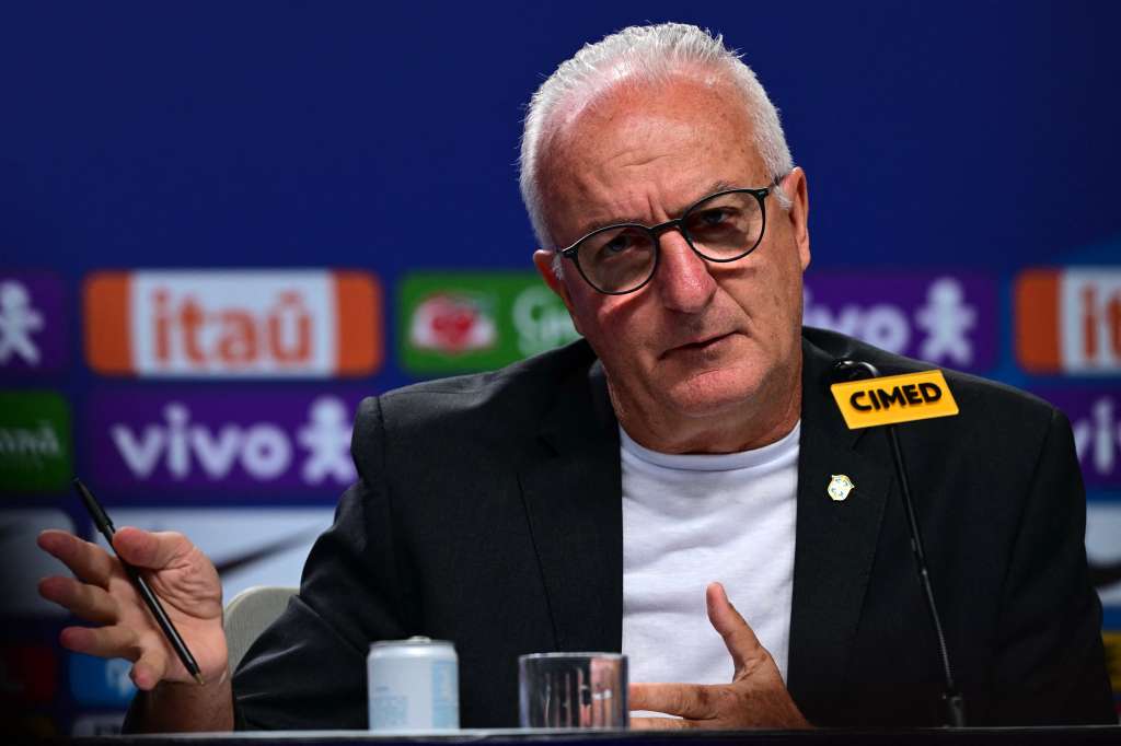Brazil's national football team head coach Dorival Junior gestures during a press conference in Rio de Janeiro, Brazil, on March 5, 2025.