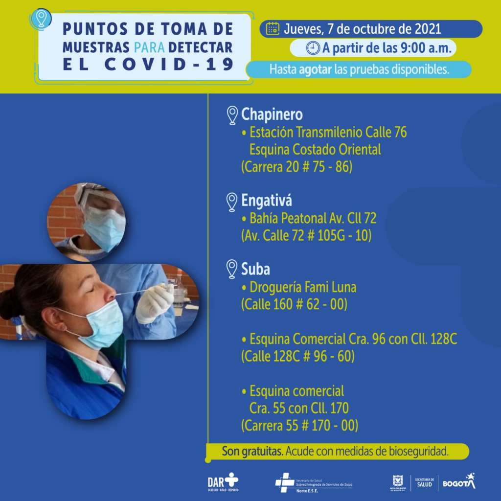 ¿Dónde hay pruebas gratuitas para Covid-19 este jueves en Bogotá?