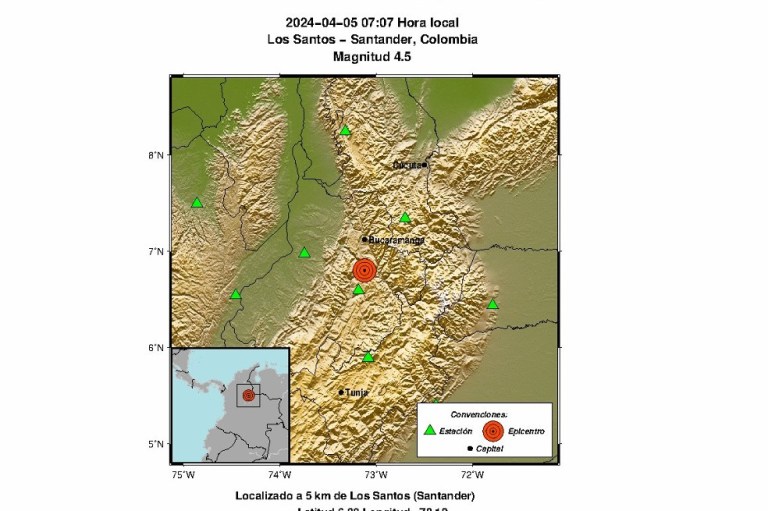 Tembló en Colombia en la mañana de este 5 de abril. Reportan sismo de magnitud 4,5
