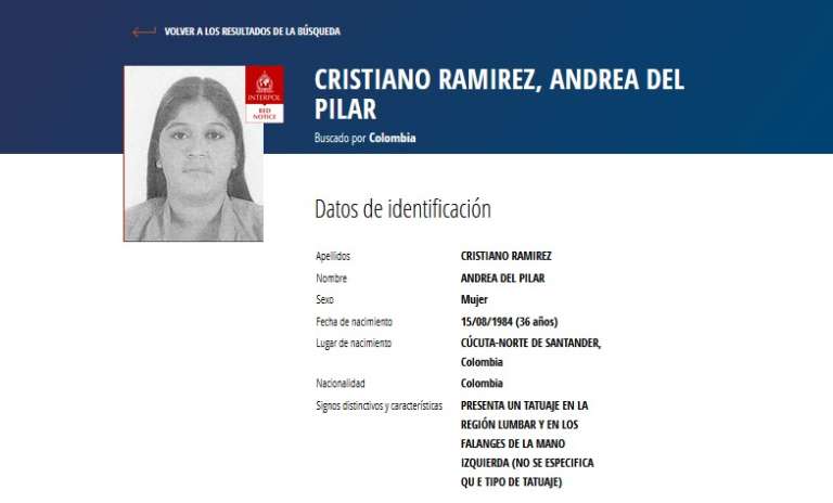 Adriana del Pilar Cristiano Ramírez. La buscan las autoridades colombianas por acceso carnal abusivo con menor de 14 años.