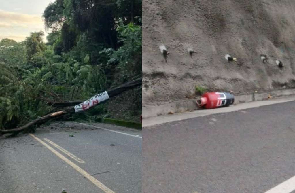 Algunas vías del país amanecier9on con cilindros y banderas con logos del ELN. El Ejército despejó las autopistas.