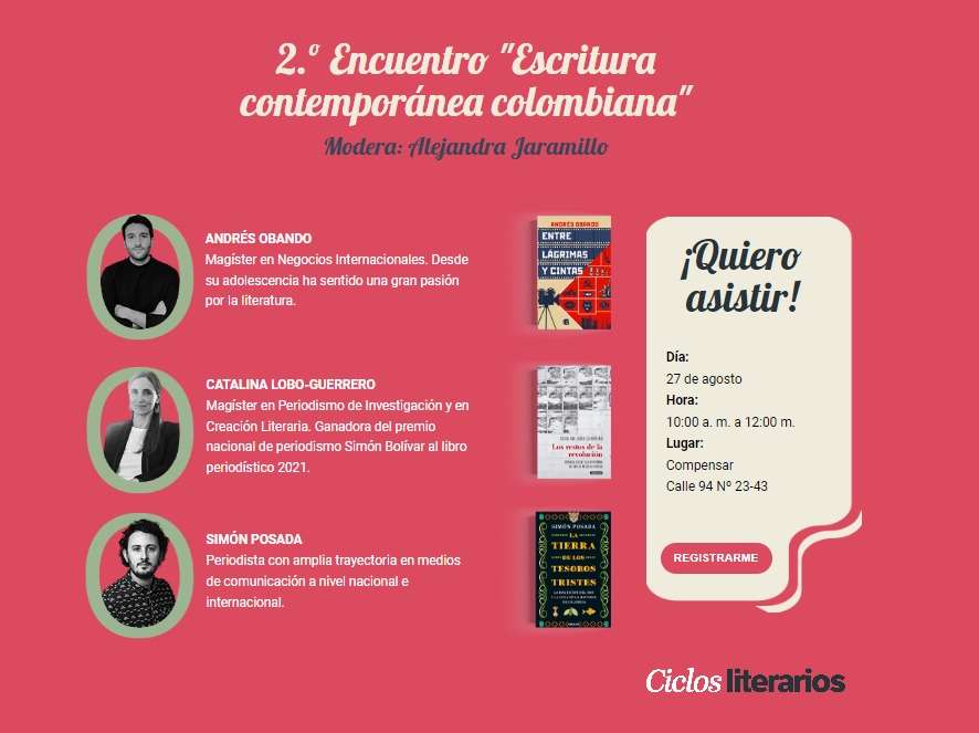 Los interesados en asistir a “Escritura contemporánea colombiana” pueden registrarse hasta el 27 de agosto o hasta agotar cupos.