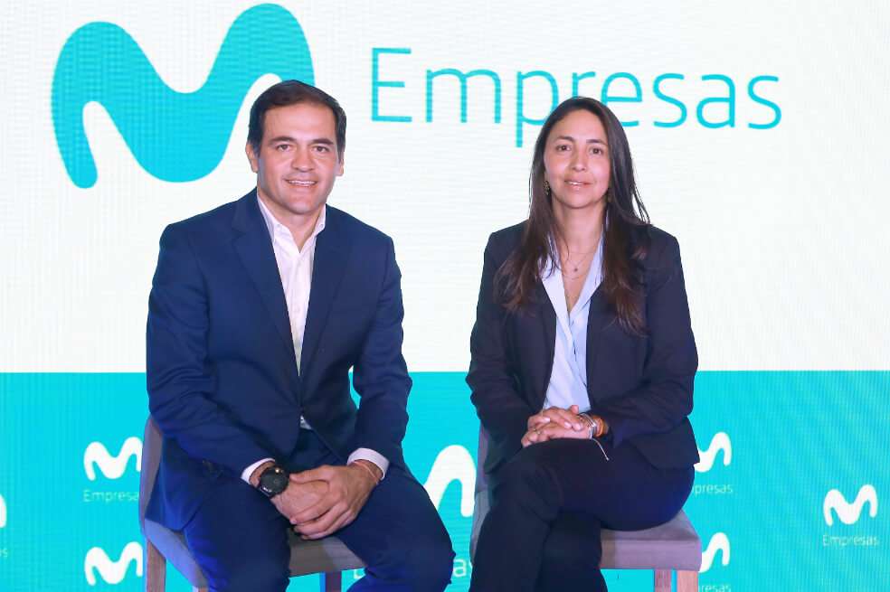 Fabián Hernández, Presidente CEO de Telefónica Movistar y Carolina Navarrete, durante la presentación de la marca “Movistar Empresas”. / Cortesía