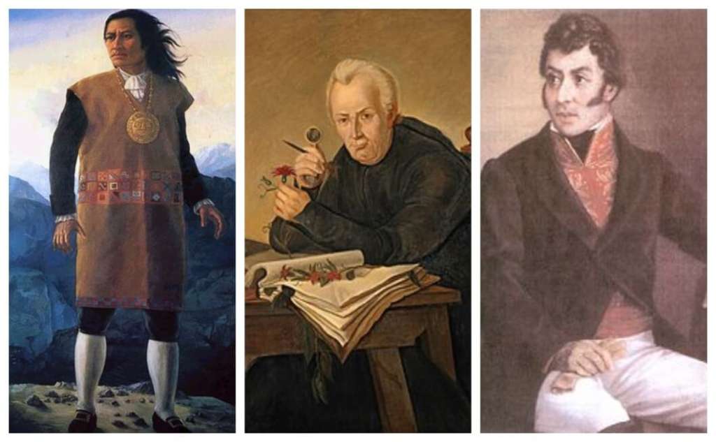 Tupac Amaru, José Celestino Mutis, Antonio Nariño. / Tomado de Wikipedia.