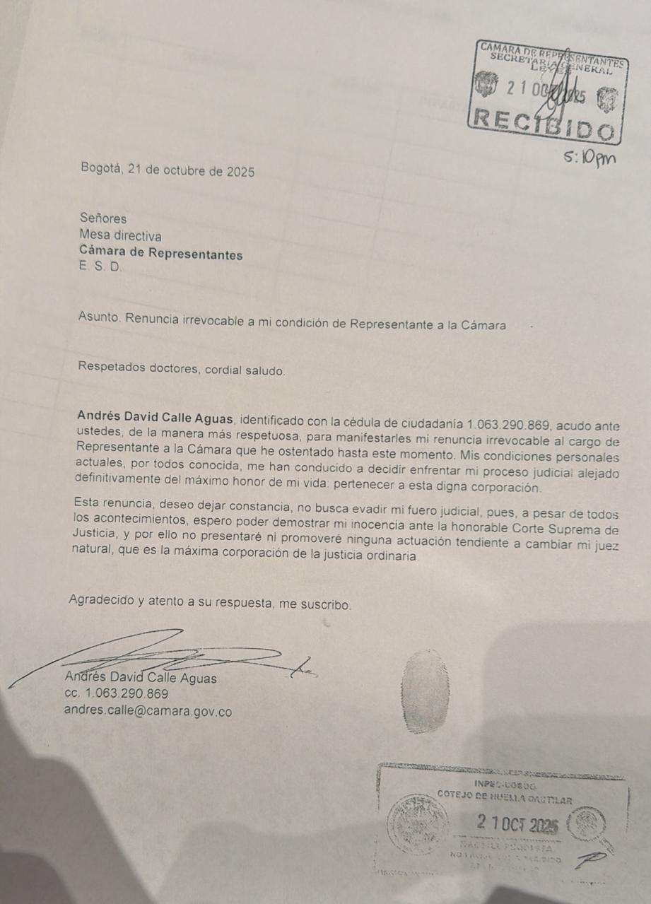 Renuncia Andrés Calle Caso UNGRD