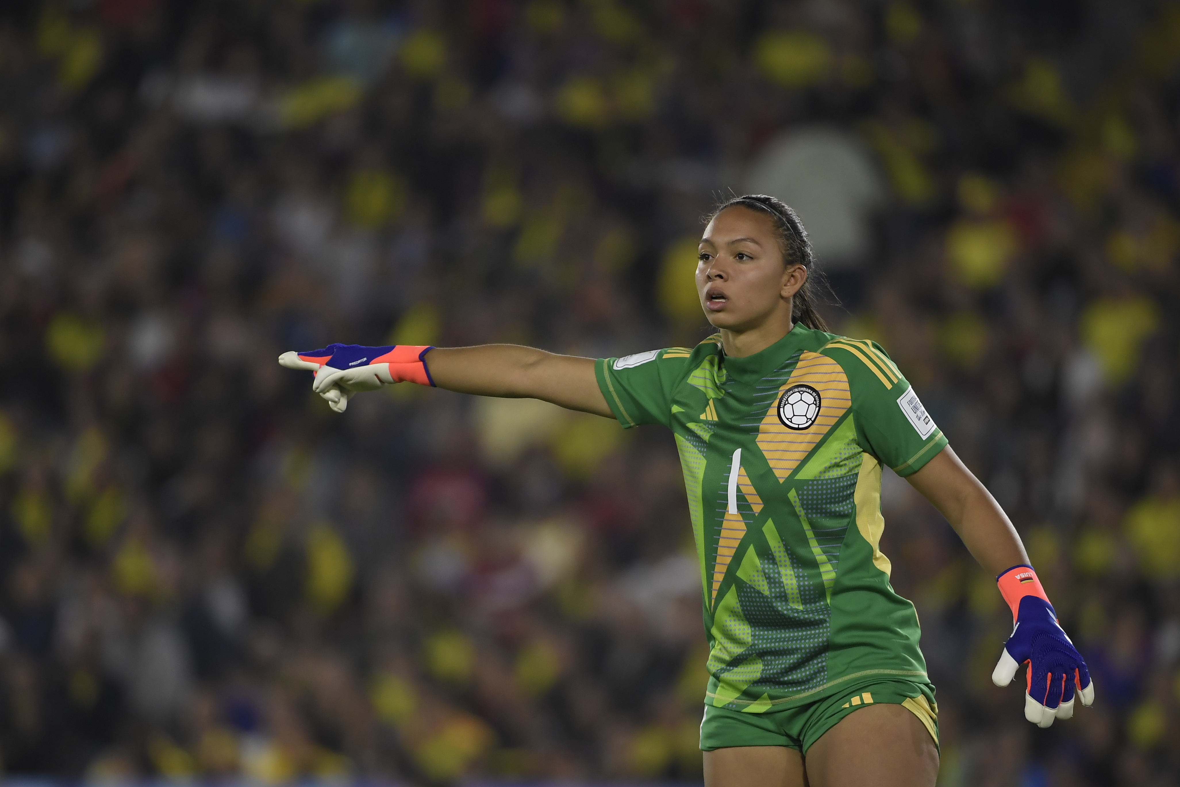 Futbolista que juega como arquera de la selección Colombia, en el partido ante Australia por la primera fecha del grupo A de la Copa Mundial femenina Sub-20.