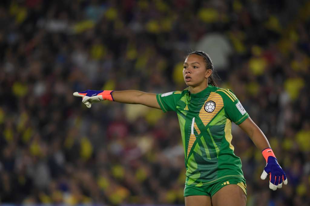 Futbolista que juega como arquera de la selección Colombia, en el partido ante Australia por la primera fecha del grupo A de la Copa Mundial femenina Sub-20.
