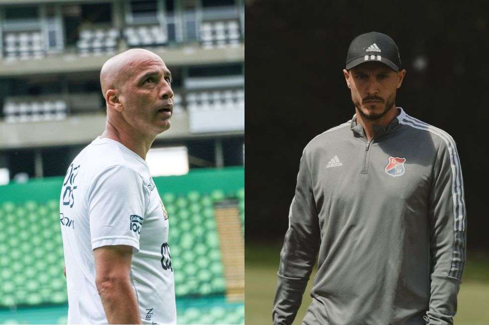 Mayer Candelo (izq.) y David González vivirán su primer enfrentamiento como técnicos. / @AsoDeporCali y @DIM_Oficial