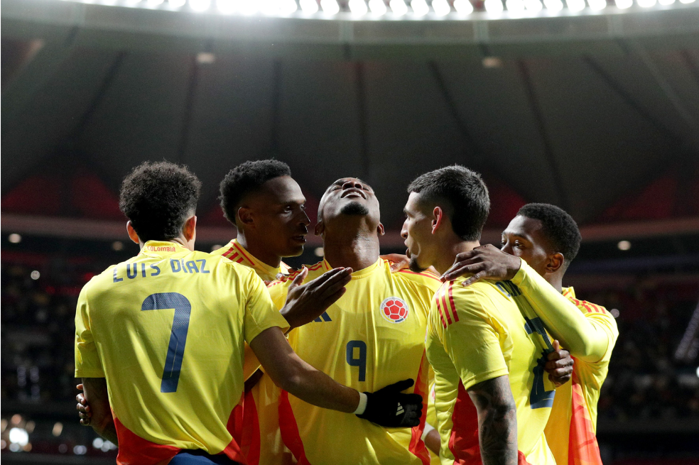 Los jugadores de Colombia, en el Estadio Cívitas Metropolitano del Atlético de Madrid.