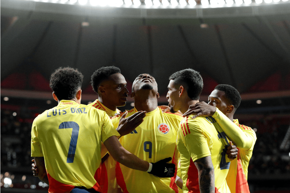 Los jugadores de Colombia, en el Estadio Cívitas Metropolitano del Atlético de Madrid.