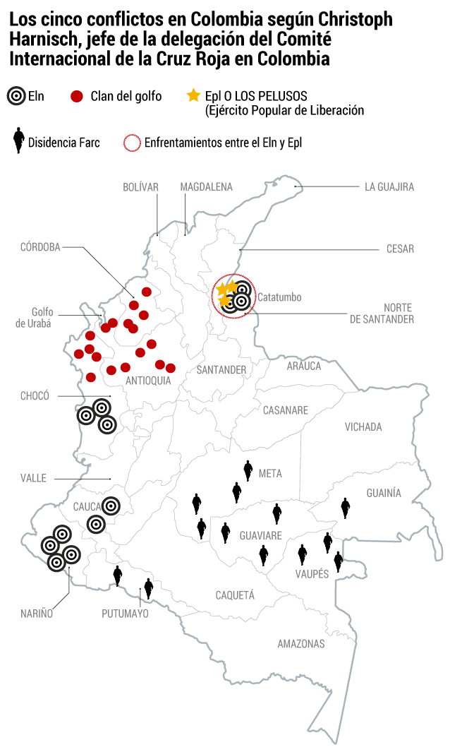 Datos tomados de la entrevista Christoph Harnisch, jefe de la delegación del Comité Internacional de la Cruz Roja (CICR) en Colombia a El País, de España.El Espectador