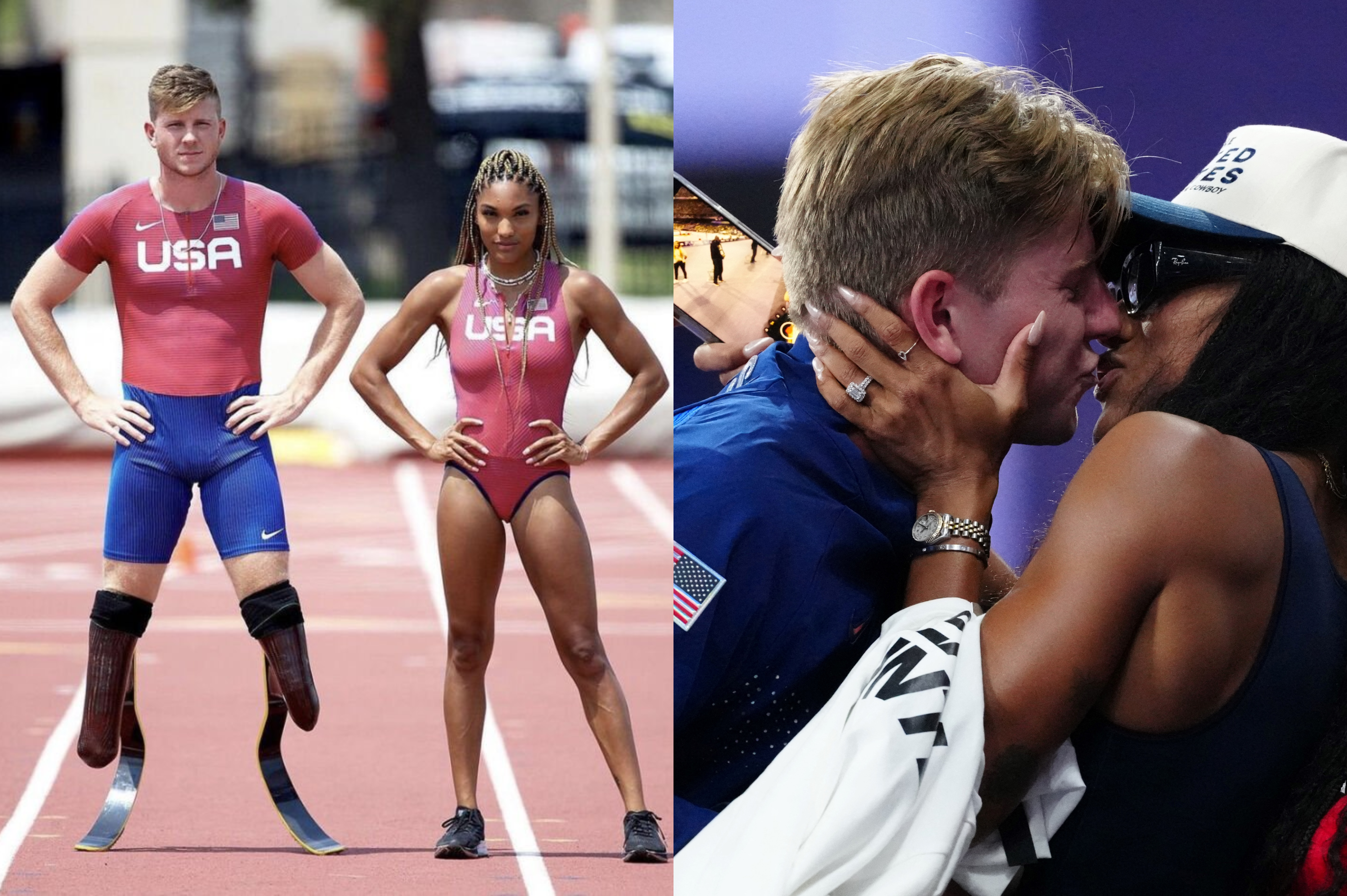 Hunter Woodhall y Tara Davis-Woodhall, esposos y medallistas en París 2024.
