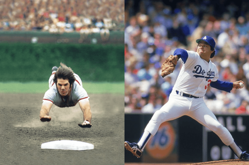 Pete Rose (izq.) y Fernando Valenzuela (der.), estrellas del béisbol mundial.